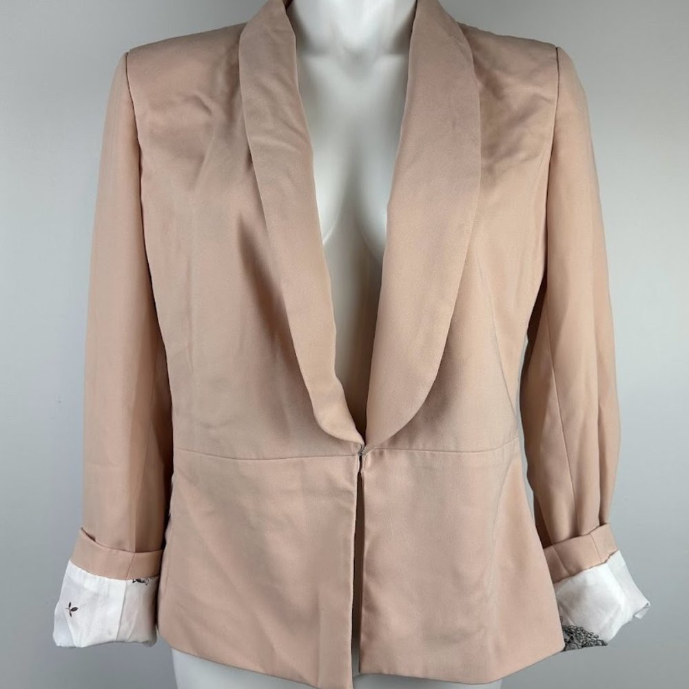Katherine Barclay Montreal Peach Blazer with Bird and Butterfly Lining S…